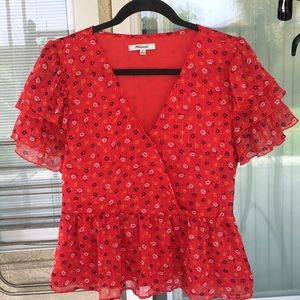 Madewell Red Peplum Top Size 8 (US)
